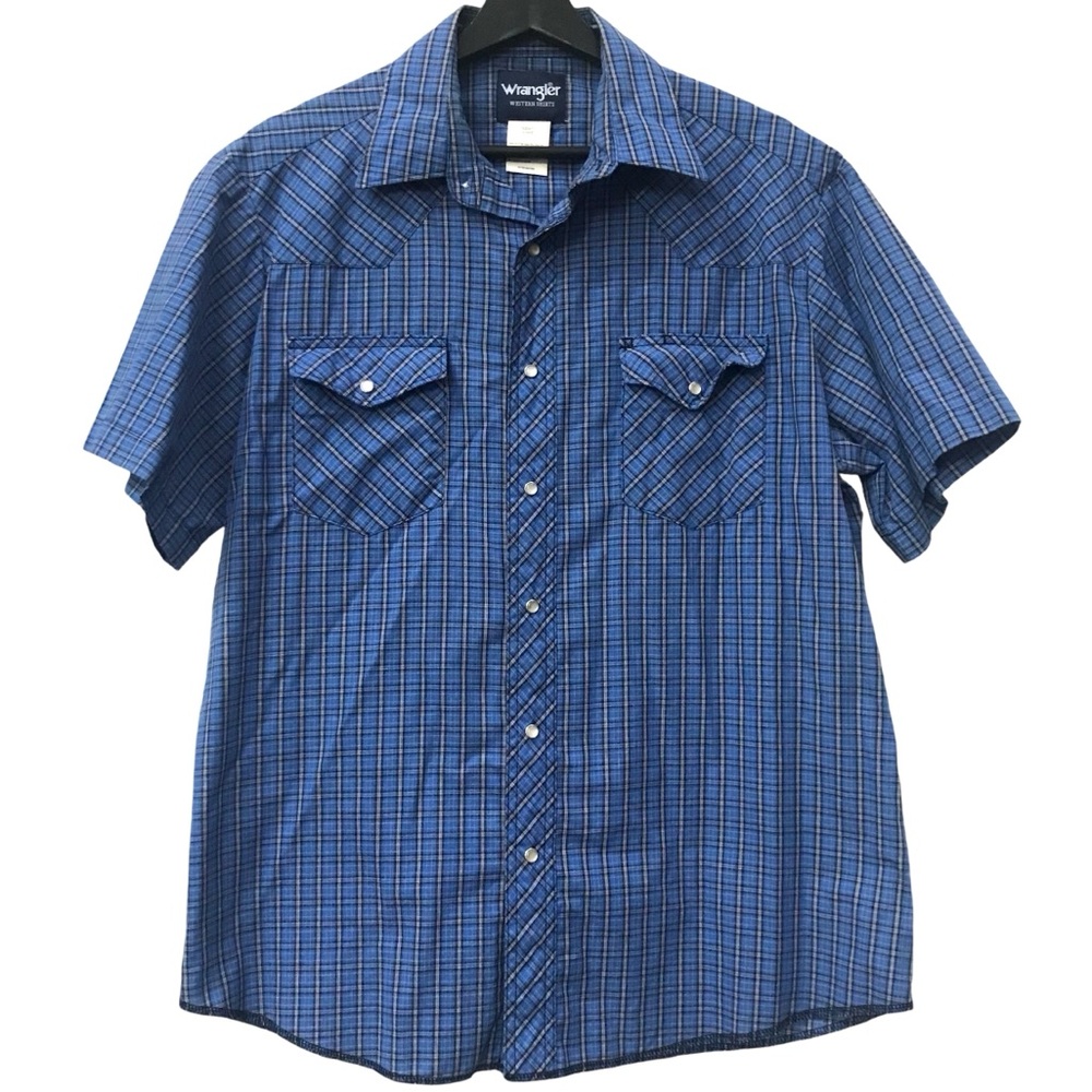 Wrangler Western Shirt short sleeve blue white Mens size L